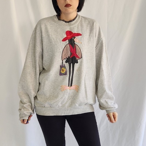 Vintage Tops - 90s Gray Crow‎ Grandmacore Sweatshirt